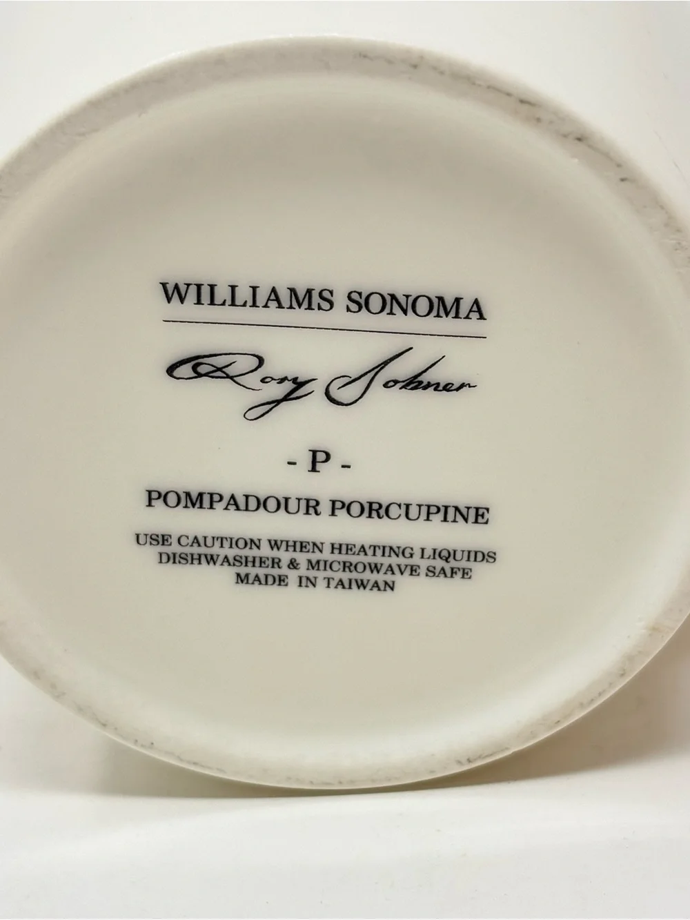 Williams Sonoma Pompadour Porcupine Letter P Coffee Mug 20oz Rory Dobner Excell.